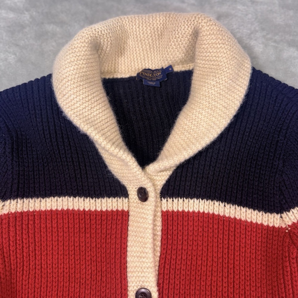 Pendleton Women's Small Ranger Stripe Lambswool Cardigan Shawl Collar Sweater - Picture 2 of 9